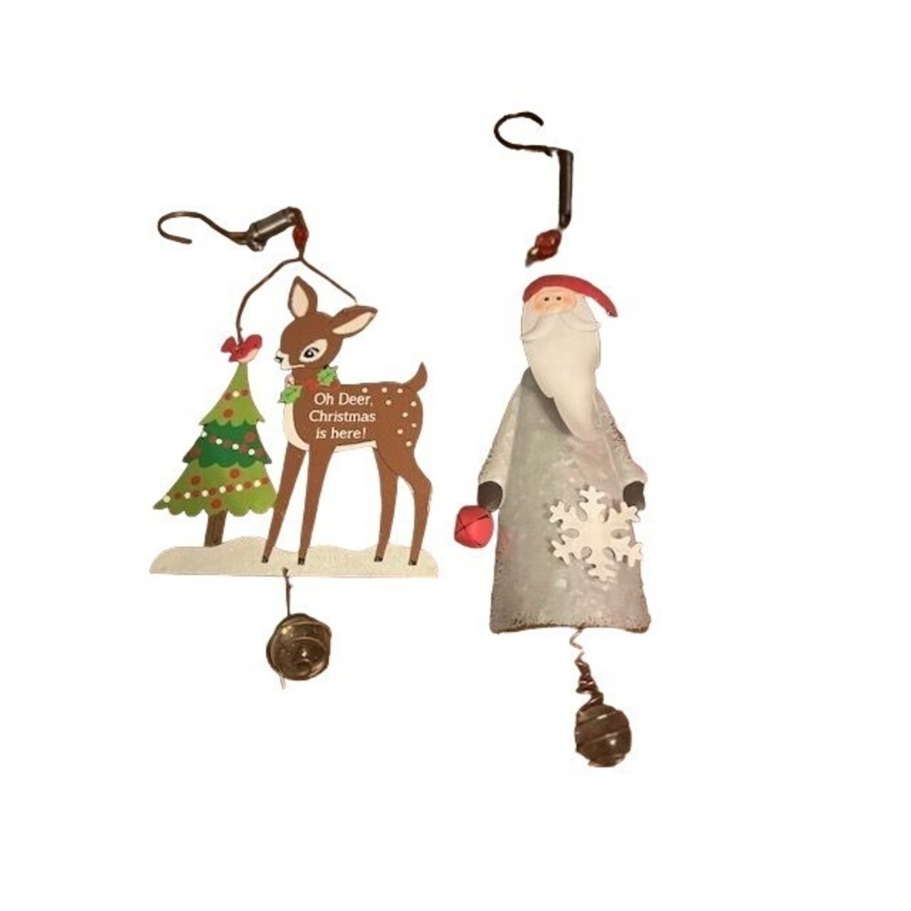 Christmas Ornaments Santa & Reindeer Metal bouncy Hanging decor Vintage Style